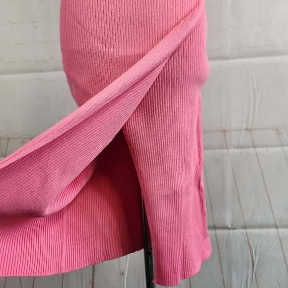 Jonathan Simkhai Fitted Ribbed Faux Wrap Skirt & Crop Tank Set Camellia Pink XS - Picture 9 of 16
